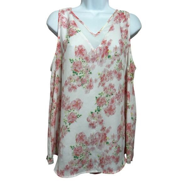 Madison Grey Pink Floral Blouse Sz Large Sleeveless Top Loose V-Neck Cami - Picture 1 of 6